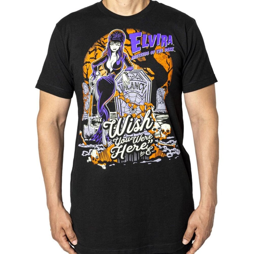 Elvira Glow in the Dark Cemetary Men's Black Tee Shirt S-M-L-XL-2XL-3XL NWT